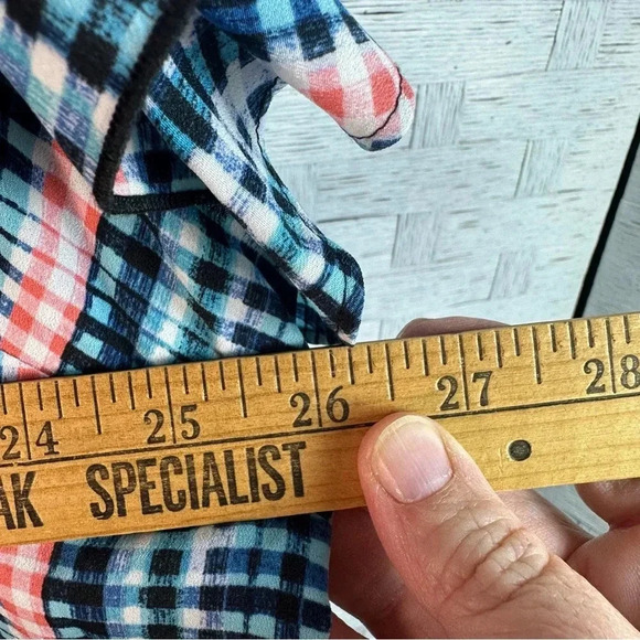 Lane Bryant Plaid Ruffle Sleeve Blouse - Blue and Pink - Picture 9 of 10